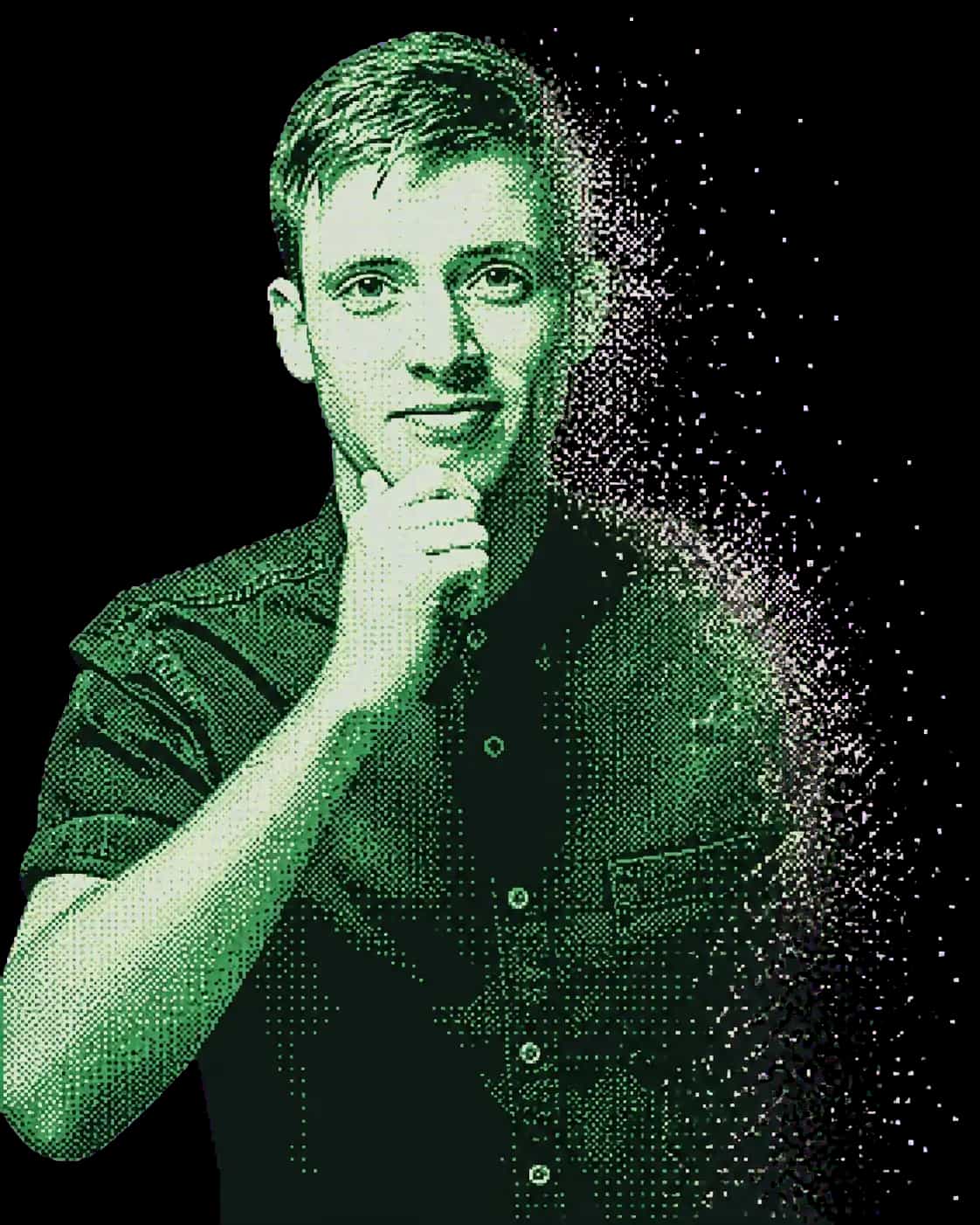 Ashley Thompson, rendered as a dot-matrix dither